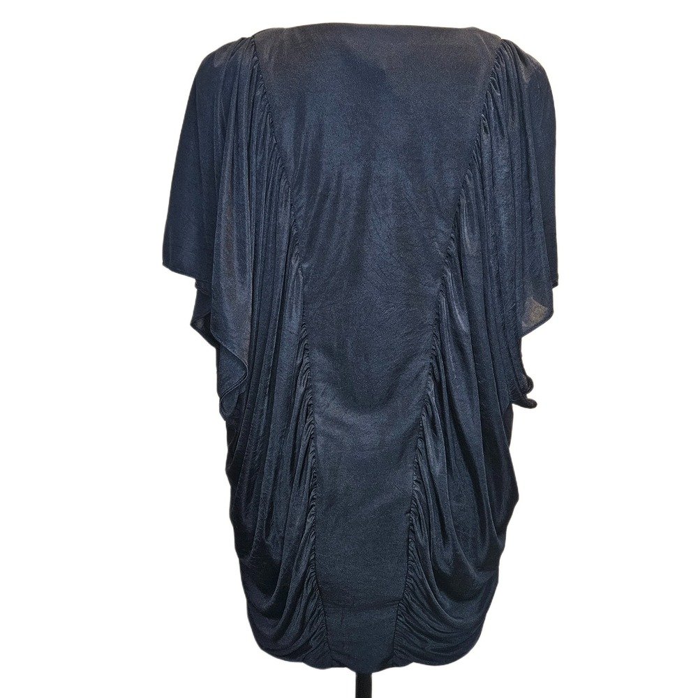 BCBGMaxAzira Size Small V-Neck Navy Drapey‎ Silky Dolman Sleeve Blouse - Picture 5 of 6